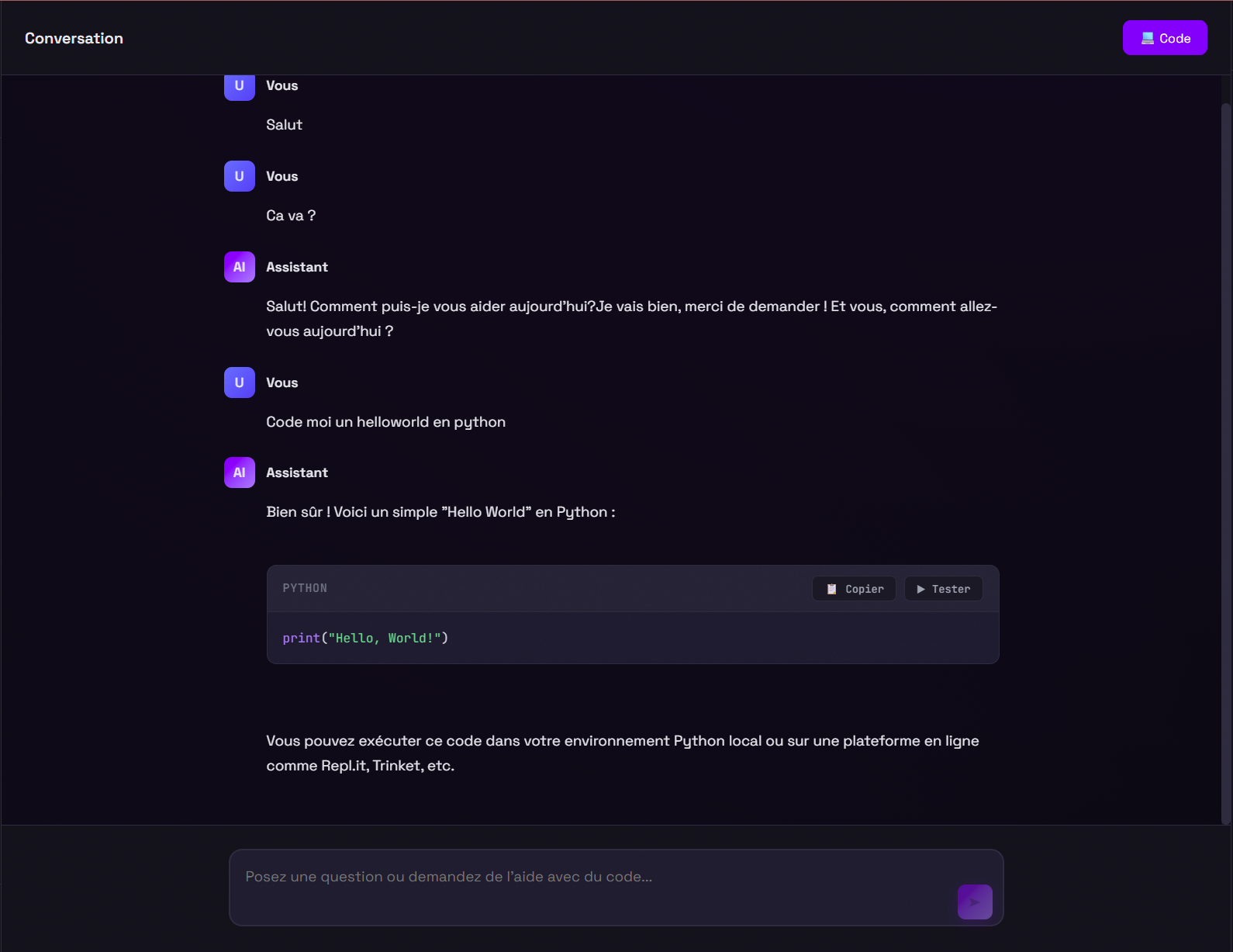 AI Code Assistant — Interface Web IA Locale Style Claude — image 2